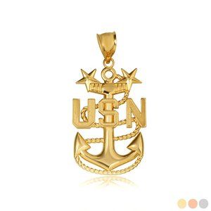 14K Solid Gold US Navy Master Chief Petty Officer Anchor Pendant